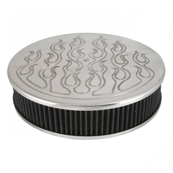 Flamed Aluminium Air Cleaner 14" x 3" Holley Edelbrock Rochester Black Filter