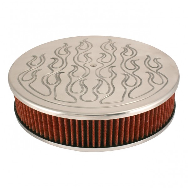 Flamed Aluminium Air Cleaner 14" x 3" Holley Edelbrock Rochester Red Filter