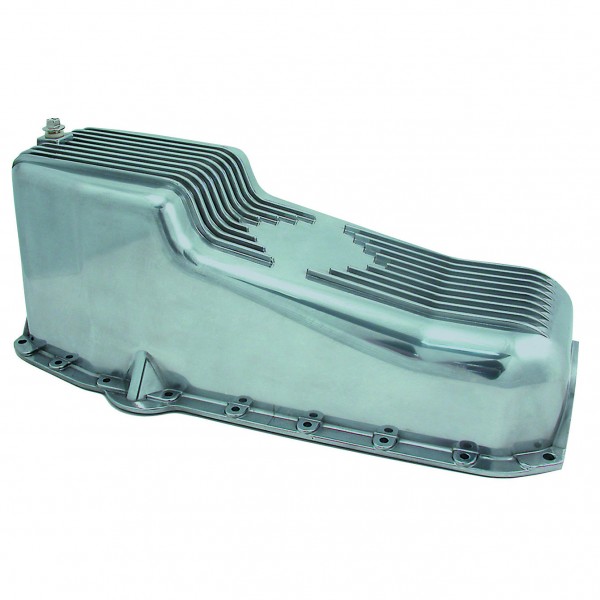 Oil Pan Chevrolet Sm Block 283-350 1955-79 Polished Alloy Finned 2pce Rear Main