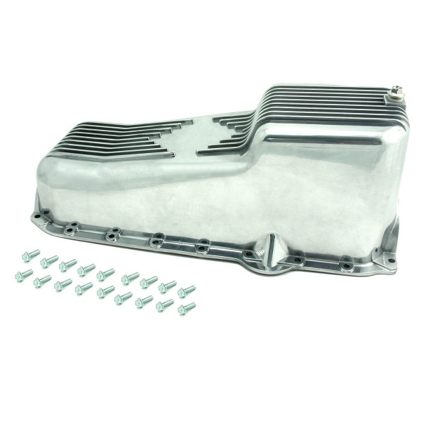Oil Pan Chevrolet Sm Block 283-350 1980-85 Polished Alloy Finned 2pce Rear Main