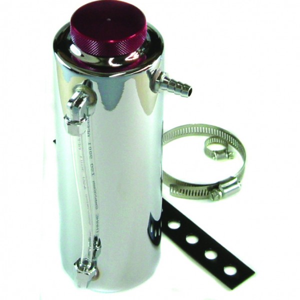 Catch Can Chromed Steel Round 675ml 220mm x 80mm + Level Indicator. Red Cap