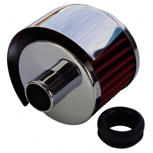 Valve Cover Breather Cap Push In 1"(25mm) Neck Shield Chrome Red Element Gromm