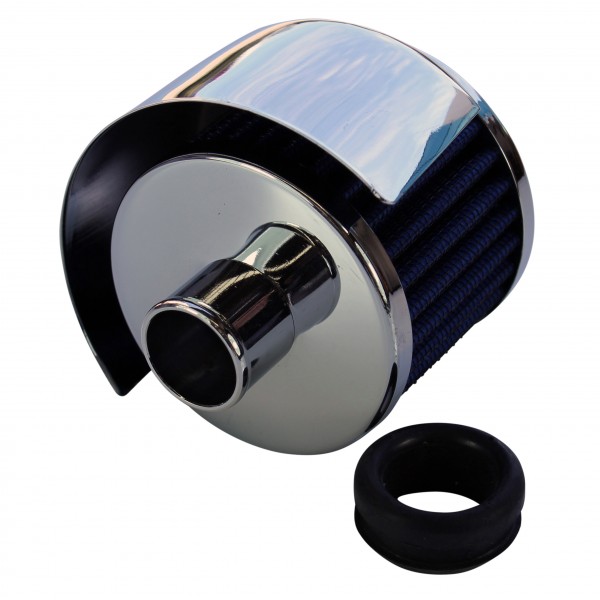 Valve Cover Breather Cap Push In 1"(25mm) Neck Shield Chrome Blue Element Gromm