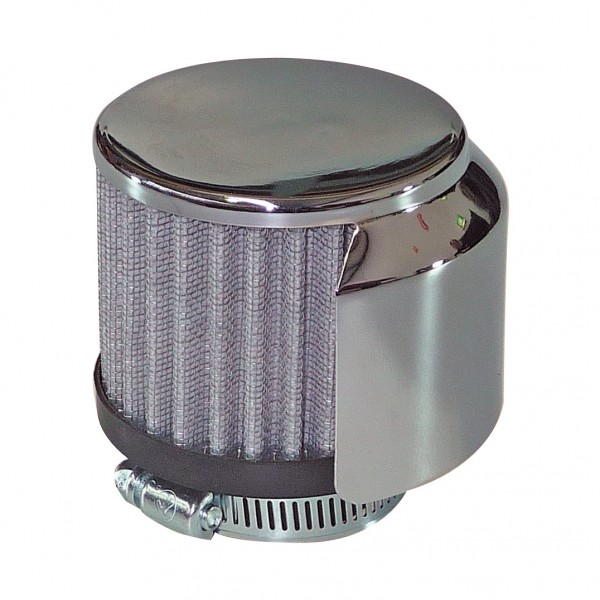 Valve Cover Breather Clamp On 1-1/2"(38mm) Id Chrome Top+Shield White Element