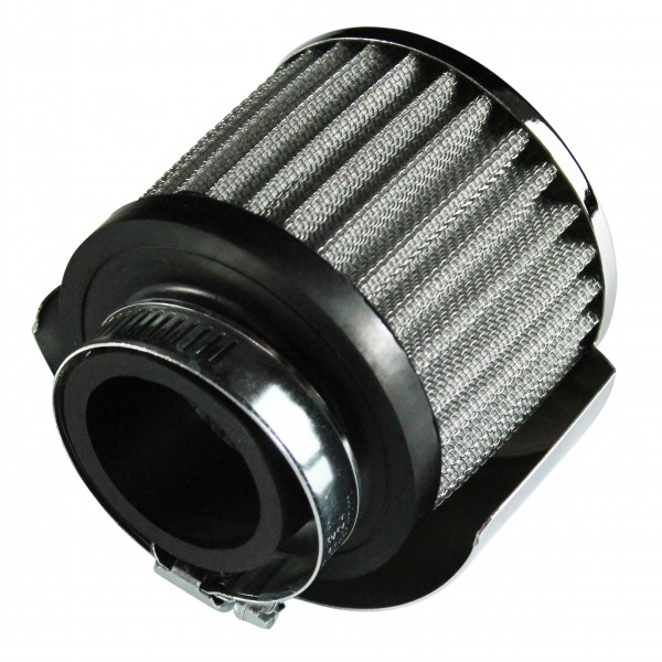 Valve Cover Breather Clamp On 1-3/8"(35mm) Id Chrome Top+Shield White Element