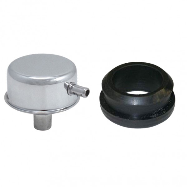 Valve Cover Breather Cap Push In 3/4"(19mm) Neck Inbuilt Pcv Chrome + Grommet