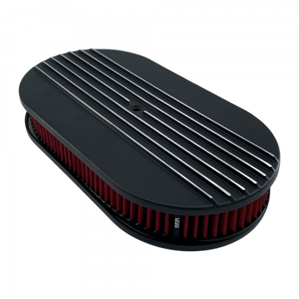 Oval Black Half Finned Air Cleaner 15" x 2" Holley Edelbrock Quadrajet Carter