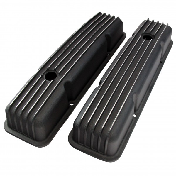 Valve Covers Black Chevrolet V8 Small Block 283-400 Finned Alloy Low Baffled-pr