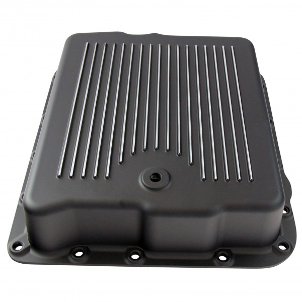 Transmission Pan GM Turbo 700 R4 Black Finned Milled Alloy Gasket Bolts Hardware