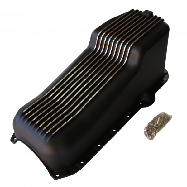 Oil Pan Chevrolet Sm Block 283-350 1980-85 Black Alloy Finned 2pce Rear Main