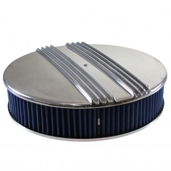 Dual Centre Finned Aluminium Air Cleaner 14" x 3" Holley Edelbrock Blue Filter
