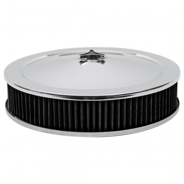 Chrome Air Filter Cleaner 14" x 3" Holley Rochester Recessed Base Black Washable