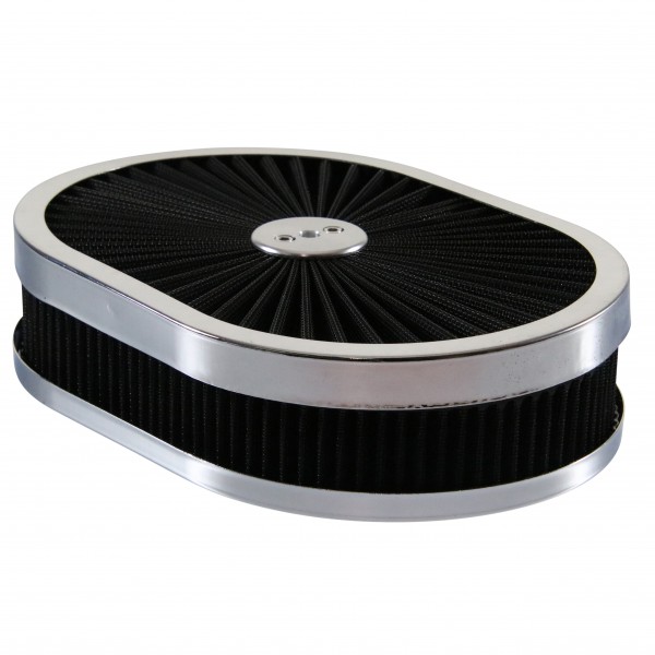 Oval Extraflow Chrome Edge Black Air Cleaner 12"x 2" Holley Edelbrock Quadrajet