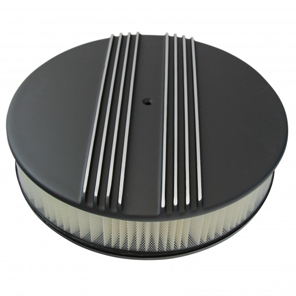 Black Alloy Dual Centre Finned Air Cleaner 14" x 3" Holley Edelbrock Paper Filt