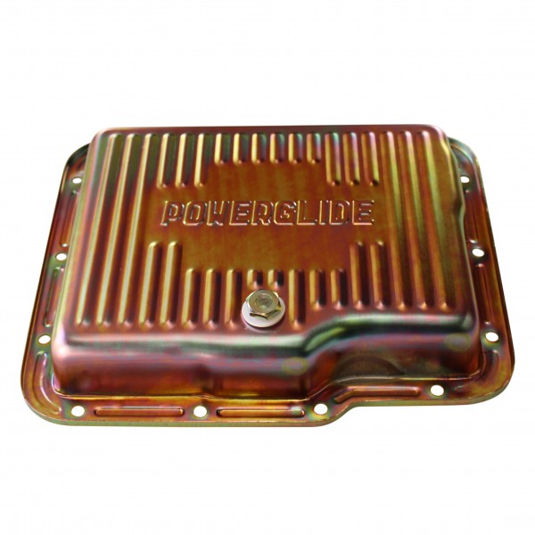 Transmission Pan GM Powerglide OEM 2" Depth Zinc Steel Finned with Drain Plug