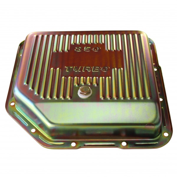 Transmission Pan GM Turbo 350 Finned Zinc 2" Standard OEM Depth with drain plug