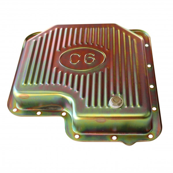 Transmission Pan Ford C6 OEM 2-3/8" Depth Zinc Steel Finned with Drain Plug