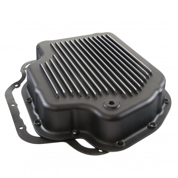 Transmission Pan GM Turbo 400 Black Alloy Depth 2-1/4" Extra Deep Fins +Hardware