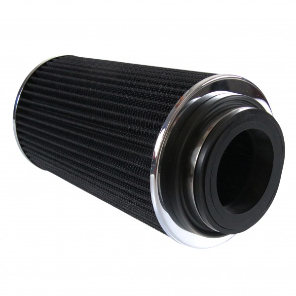 Conical High Flow Air Filter Multi Fit 3"-3.5"-4". 10" Tall Black/Chrome