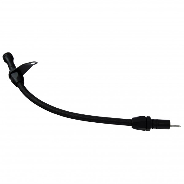 Transmission Dipstick Tube GM Turbo 350 Bell Housing Mount Flexible Black Braid