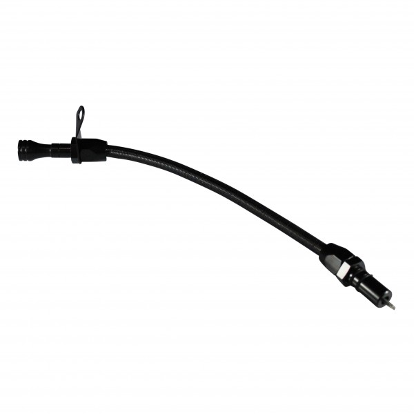Transmission Dipstick Tube GM Turbo 400 Bell Housing Mount Flexible Black Braid