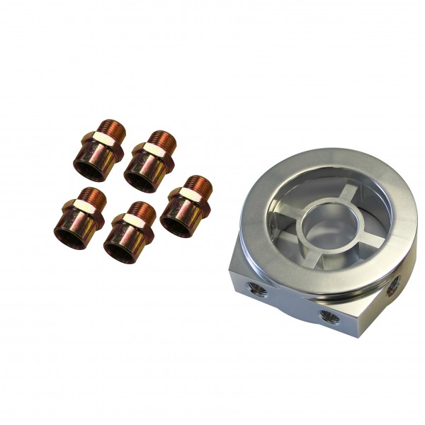 Oil Temperature Pressure Billet Sandwich Plate Kit Silver 5 Fittings 2 Ports
