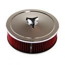 Chrome Air Cleaner 9" Wide x 3" Tall Holley Edelbrock Carburettor Red Element