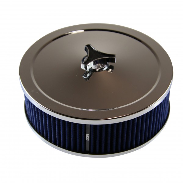 Chrome Air Cleaner 9" Wide x 3" Tall Holley Edelbrock Carburettor Blue Element
