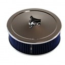 Chrome Air Cleaner 9" Wide x 3" Tall Holley Edelbrock Carburettor Blue Element