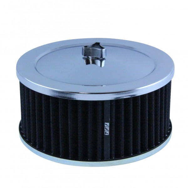 Chrome Air Cleaner 6-3/8" Wide x 3" Tall Suit 2-5/16" Carb Black Washable Elem