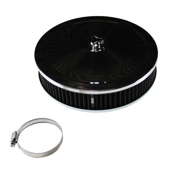 Chrome Air Cleaner 9" Wide x 2" Tall Suit 2-5/16" Stromberg Carb Black Element