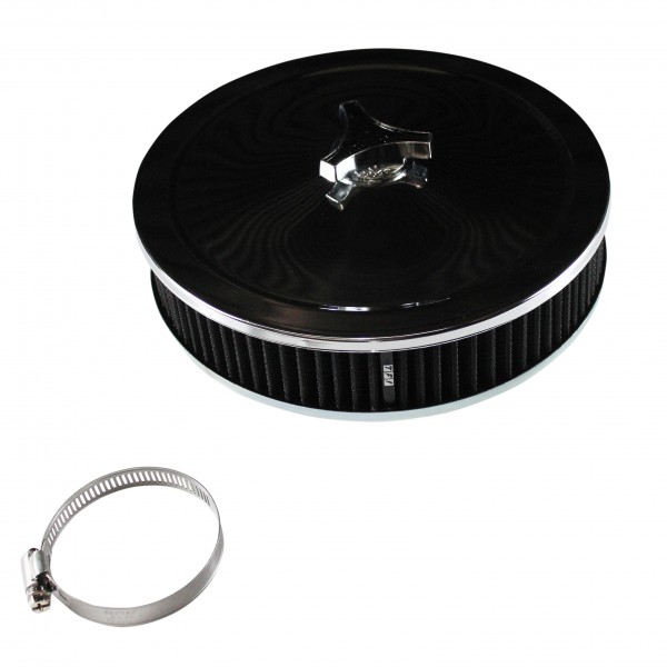 Chrome Air Cleaner 9" Wide x 2" Tall Suit 2-5/8" WW Stromberg Carb Black Element