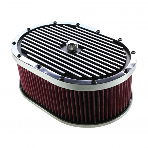Oval Black Polished Finned Air Cleaner 12" x 4" Holley Edelbrock Quadrajet