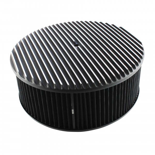 Black Alloy Full Finned Air Cleaner 14" x 5" Holley Edelbrock Black Cotton Filte