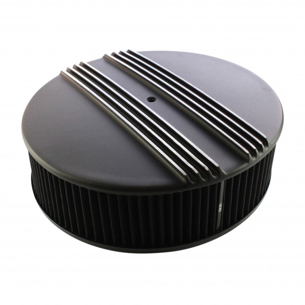 Black Alloy Dual Centre Finned Air Cleaner 14" x 4" Holley Edelbrock Black Filte