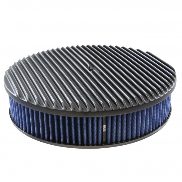 Black Alloy Full Finned Air Cleaner 14" x 3" Holley Edelbrock Blue Cotton Filter