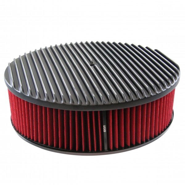 Black Alloy Full Finned Air Cleaner 14" x 4" Holley Edelbrock Red Cotton Filter