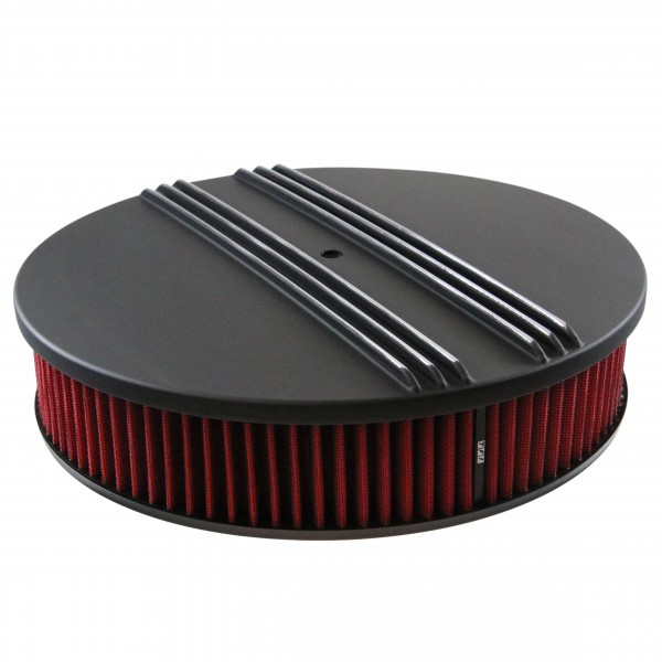 Black Alloy Dual Centre Finned Air Cleaner 14" x 3" Holley Edelbrock Red Filter