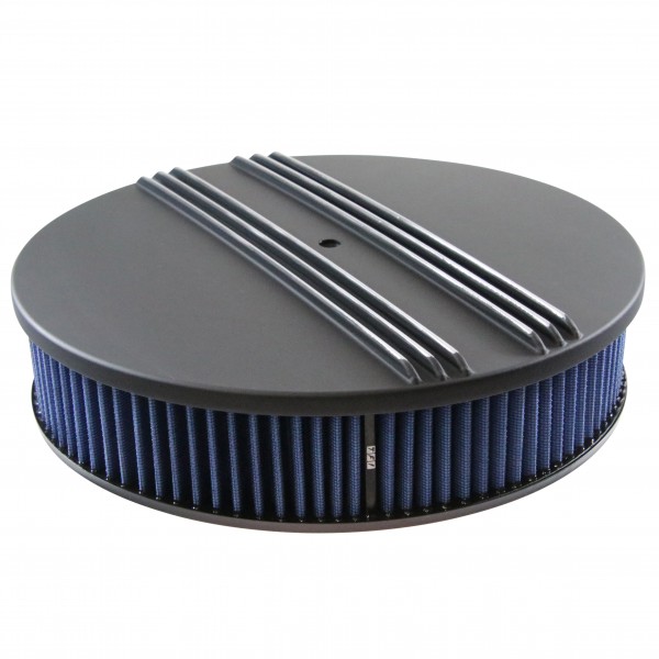 Black Alloy Dual Centre Finned Air Cleaner 14" x 3" Holley Edelbrock Blue Filter