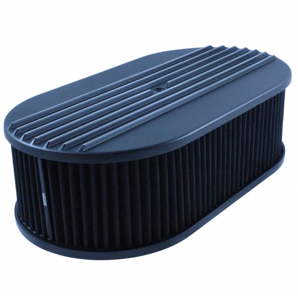 Oval Black Half Finned Air Cleaner 15" x 4" Holley Edelbrock Quadrajet Carter