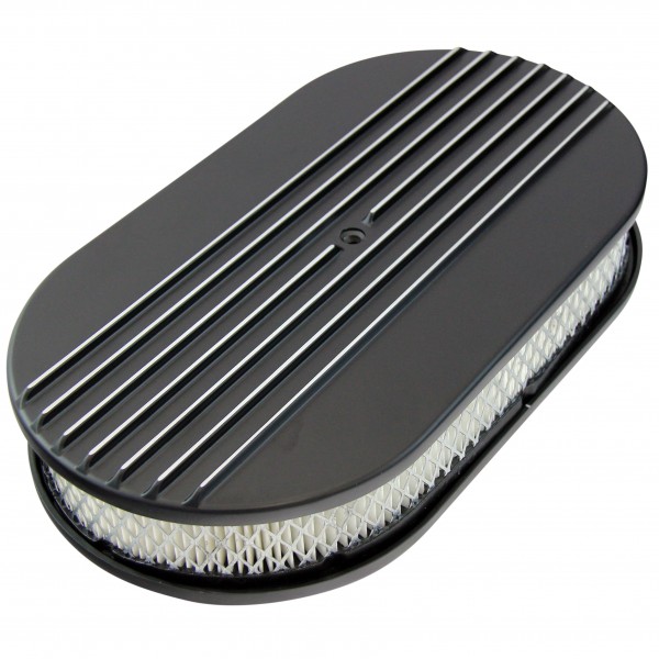 Oval Black Half Finned Air Cleaner 15" x 2" Holley Edelbrock Quadrajet Carter