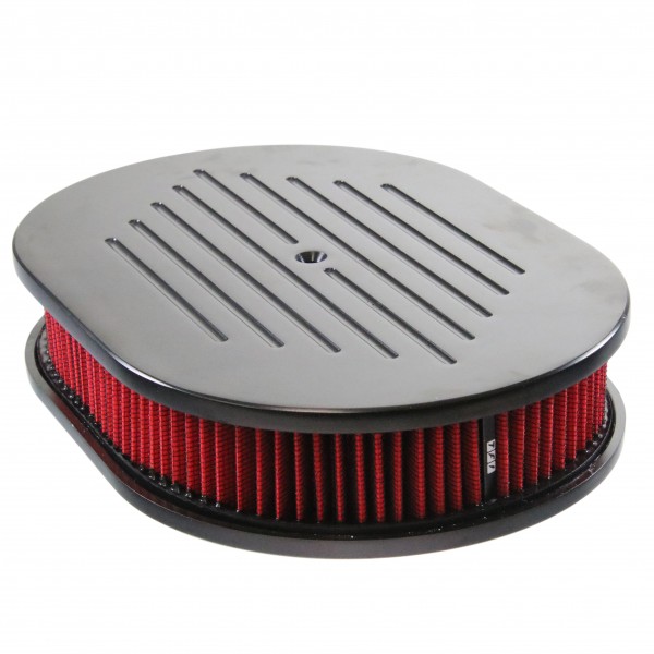 Oval Black Ball Milled Air Cleaner 12" x 2" Holley Edelbrock Quadrajet Carter