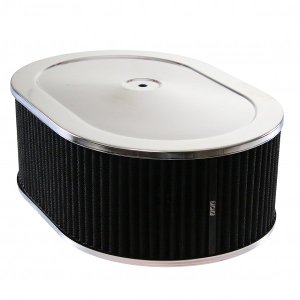 Oval Chrome Steel Air Cleaner 12" x 4" Holley Edelbrock Quadrajet Black Filter