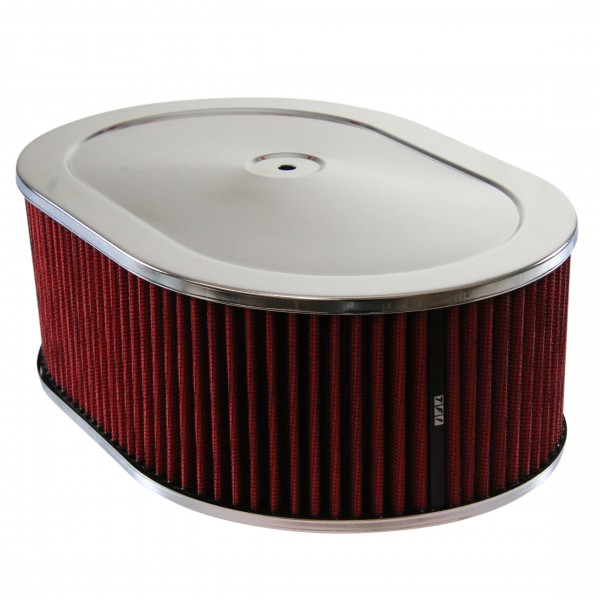 Oval Chrome Steel Air Cleaner 12" x 4" Holley Edelbrock Quadrajet Red Filter