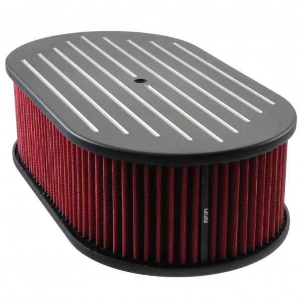 Oval Black Ball Milled Air Cleaner 15" x 4" Holley Edelbrock Quadrajet Red Filt