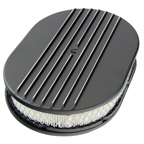 Oval Black Half Finned Air Cleaner 12" x 2" Holley Edelbrock Quadrajet Carter