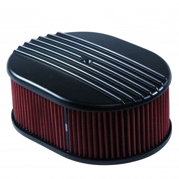 Oval Black Half Finned Air Cleaner 12" x 4" Holley Edelbrock Quadrajet Carter