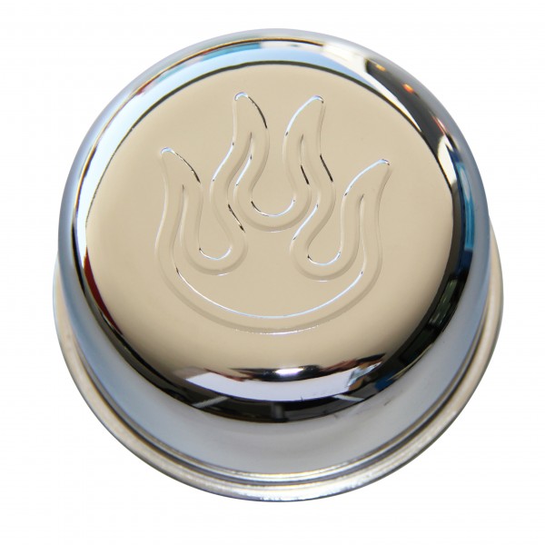 Valve Cover Breather Cap Push In 1"(25mm) Neck Chromed Steel Embossed Flame