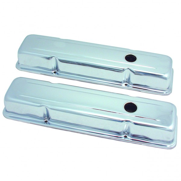 Valve Covers Chrome Chevrolet Small Block 283-400 Low OEM Height Baffled-pr