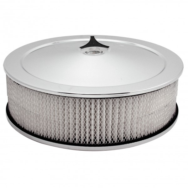 Chrome Air Filter Cleaner 14" x 4" Holley Rochester Recessed Base Paper Element